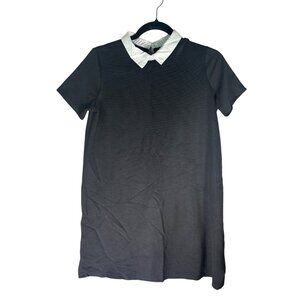 Zara Peter Pan Collar Short Sleeve Black Womens Skater Block Shift Dress